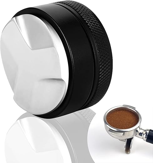 Distributeur, 58 mm 304 roestvrij stalen leveler, gereedschap voor het nivelleren van gemalen koffie, zwart